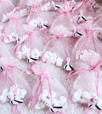 10 Bedankjes Ooievaar roze en wit met 10 pepermuntjes, Verzenden, Nieuw, Versiering, Geboorte of Huwelijk