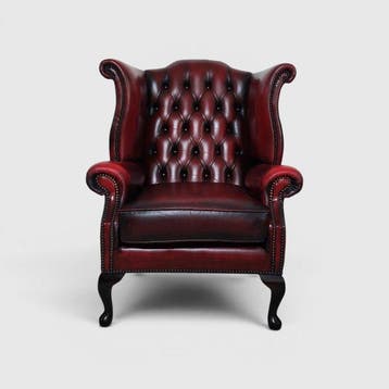 Chesterfield style - Fauteuil - Koningin Anne - Leder, Hout