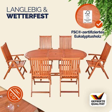 Tuinset Vanamo 7-delig Eucalyptushout FSC®-gecertificeerd, Tuin en Terras, Tuinsets en Loungesets, Verzenden, Nieuw