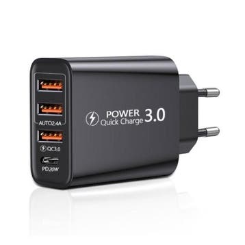 4-Poort Stekkerlader 60W - PD / Quick Charge 3.0 / USB, Verzenden, Nieuw