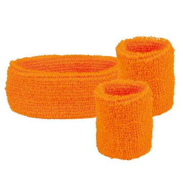 Neon zweetband hoofd en pols oranje, Verzenden, Nieuw, Feestartikel