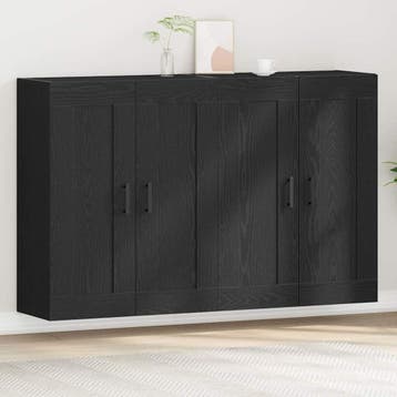vidaXL Wandkast 2 st Zwart Eiken 69,5 x 34 x 90 cm Bewerkt, Minder dan 50 cm, Verzenden, Nieuw, Minder dan 100 cm