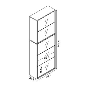 Schoenenkast Lund met 5 kleppen spiegeldeuren zwart 169x60x2, Verzenden, Nieuw