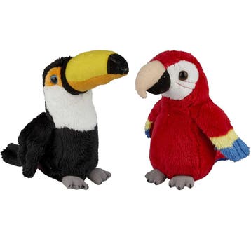 Tropische vogels knuffel set - pluche - 2 stuks - 15 cm, Verzenden, Nieuw