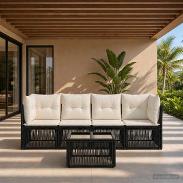 vidaXL Tuinbankenset 5 st Zwart poly rattan, Verzenden, Nieuw, 5 zitplaatsen