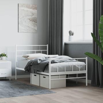 vidaXL Bedframe met hoofd- en voeteneinde metaal wit 90x200, Huis en Inrichting, Slaapkamer | Bedden, 90 cm, Eenpersoons, Verzenden