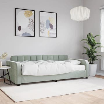 vidaXL Slaapbank met matras 90x200 cm fluweel lichtgrijs, 90 cm, Eenpersoons, Verzenden, Nieuw