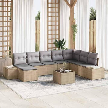 vidaXL Tuin Sofa Set 8 st Beige en Lichtgrijs poly rattan, Verzenden, Nieuw, Rotan, 8 zitplaatsen
