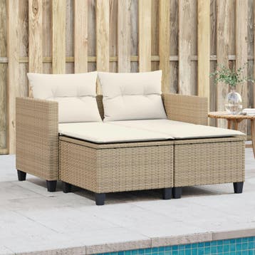 vidaXL Tuinbank 2-zits met voetenbanken poly rattan beige, Verzenden, Nieuw