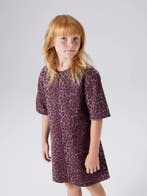 Burgundy panterprint meisjes jurk katoen loose fit – Name, Kinderen en Baby's, Kinderkleding | Maat 122, Ophalen of Verzenden