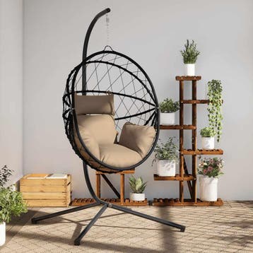 vidaXL Hangstoel met standaard rattan en staal taupe, Verzenden, Nieuw