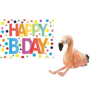 Flamingo knuffel - pluche - 18 cm - met wenskaart - cadeau, Kinderen en Baby's, Verzenden, Nieuw