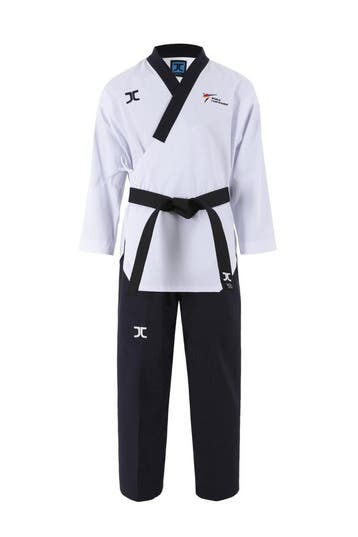JCalicutaekwondopak mannen | WT | Wit / Zwart (Maat: 160), Verzenden, Nieuw, Taekwondo, Vechtsportpak