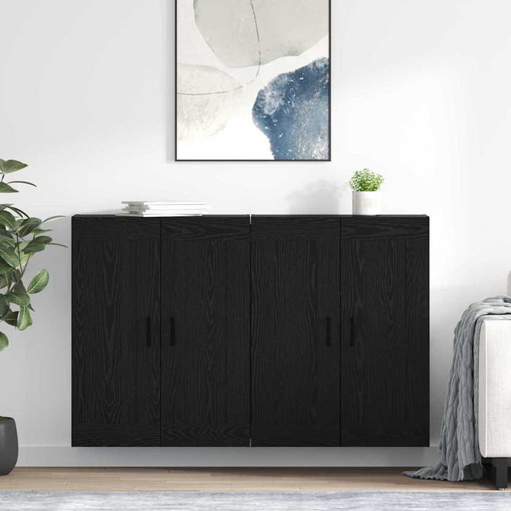 vidaXL Wandkast 2 st Zwart Eiken 69,5 x 34 x 90 cm Bewerkt, Huis en Inrichting, Kasten | Buffetkasten, Nieuw, Minder dan 50 cm