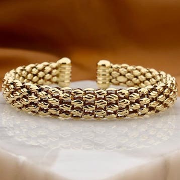 Gouden Meshschakel klemarmband; Maat M (Schakelarmband), Ophalen of Verzenden, Gebruikt, Goud, Goud