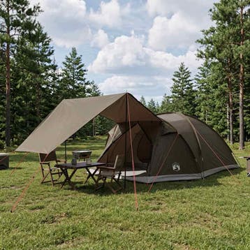 vidaXL Huisje Tent met dak Bruin grijs 8-persoons Polyester, Caravans en Kamperen, Verzenden, Nieuw, Tot en met 2
