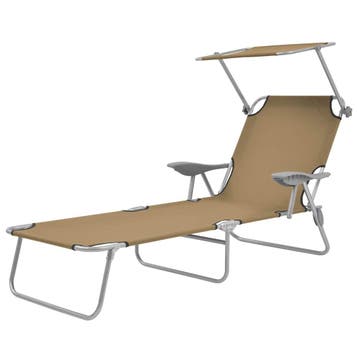 vidaXL Ligbed met luifel inklapbaar staal taupe, Tuin en Terras, Verzenden, Nieuw