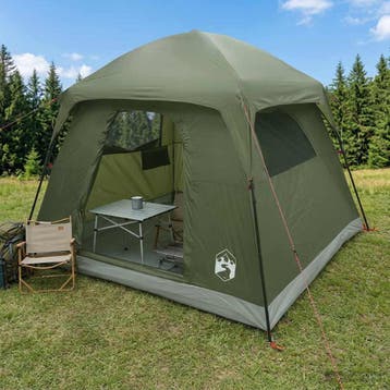vidaXL Huisje Tent 4-persoons Olijfgroen Polyester en staal, Verzenden, Nieuw, Tot en met 2