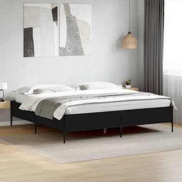vidaXL Bedframe bewerkt hout metaal zwart 180x200 cm, Huis en Inrichting, Slaapkamer | Bedden, Eenpersoons, Verzenden, Zwart, Nieuw