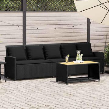 vidaXL Tuinbank 5-zits met kussens poly rattan zwart, Verzenden, Nieuw