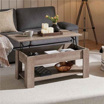 2dekans | Yaheetech Salontafel met Lift-Top – Grijs – 98 x, Ophalen of Verzenden, Zo goed als nieuw