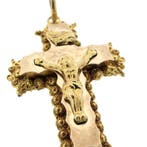 Antiek gouden hanger van een kruis met corpus; INRI, Ophalen of Verzenden, Gebruikt, Goud, Overige merken