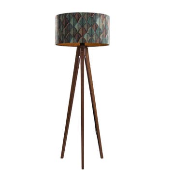 Vloerlamp walnoot hout met velours lampenkap blad dessin, Huis en Inrichting, Lampen | Vloerlampen, Verzenden, Nieuw, Hout, Classic-antique