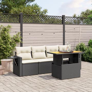 vidaXL 5-delige Loungeset met kussens poly rattan zwart, Verzenden, Nieuw, Loungeset