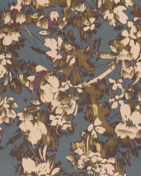 Duchesse Satijn Bloemen Staalblauw, Nieuw, Blauw