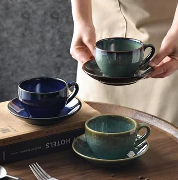 Retro Keramische Koffiekop met Schotel 300 ml Set, Verzenden, Nieuw