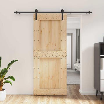vidaXL Schuifdeur Naturel en Zwart 85 x 210 cm Massief, Doe-het-zelf en Verbouw, Deuren en Horren, Verzenden, Nieuw