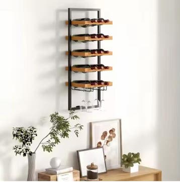Wand Wijnrek 5-Lagen – Met Glashouder en Ruimte 15 Flessen, Huis en Inrichting, Woonaccessoires | Wijnrekken, Verzenden, Nieuw