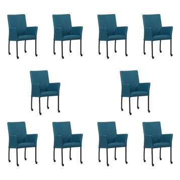 Set van 10 Leren eetkamerstoelen Comfort met wieltjes en, Ophalen of Verzenden, Nieuw, Leer