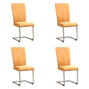 Set van 4 Leren eetkamerstoelen Dry - Kenia Cognac (cognac), Huis en Inrichting, Stoelen, Ophalen of Verzenden, Nieuw, Leer