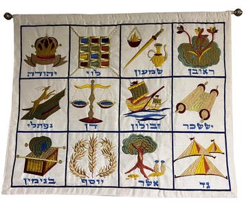 Wandkleed van ruwe zijde met de 12 stammen van Israël, e..., Nieuw
