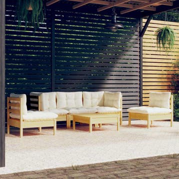 vidaXL 6-delige Loungeset met crèmekleurige kussens massief, Verzenden, Nieuw, Loungeset