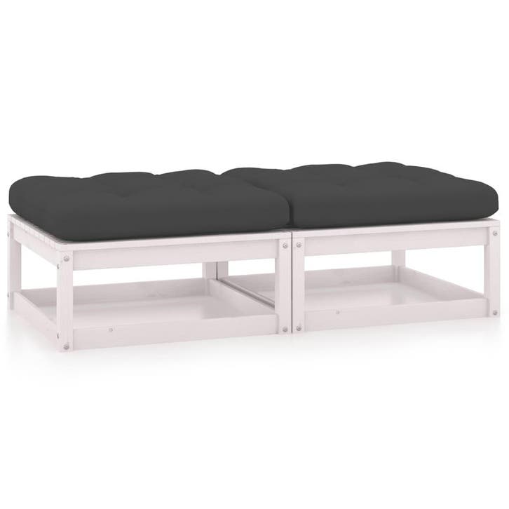 vidaXL Tuinvoetenbanken 2 st met kussens massief grenenhout, Tuin en Terras, Tuinsets en Loungesets, Nieuw, Verzenden