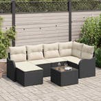 vidaXL Tuin Sofa Set met kussen 7 pcs Zwart en wit Poly riet, Verzenden, Nieuw, Rotan, 7 zitplaatsen