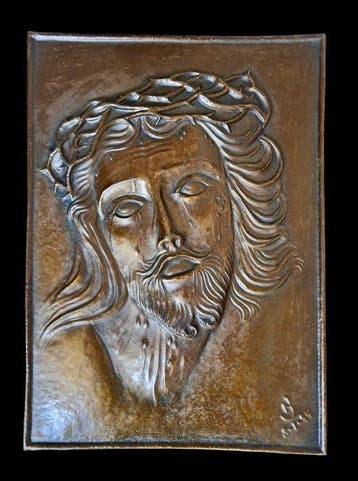 Koperen reliëf - Jezus Christus met de doornenkroon - 17 x, Antiek en Kunst, Antiek | Boeken en Bijbels
