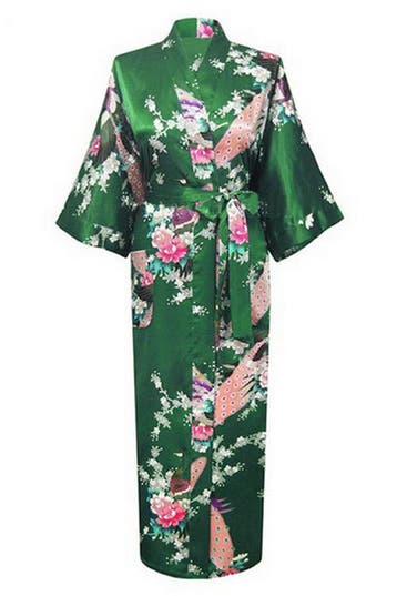 KIMU® Kimono Donker Groen 7/8 S-M Yukata Satijn Boven dekel, Ophalen of Verzenden, Nieuw, Maat 36 (S), Carnaval
