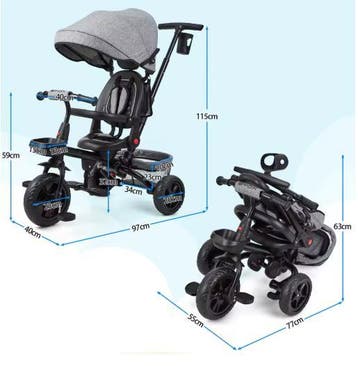 6-in-1 Kinderdriewieler met Duwstang en Zonnescherm, Verzenden, Nieuw