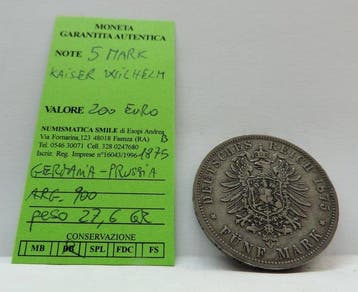 Duitsland, Pruisen Kaiser Wilhelm. 5 Mark 1875 B (Zonder