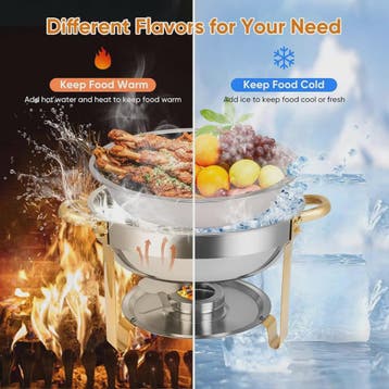 Chafing Dish Buffet Set RVS met Gouden Accent - 2 of 4 Stuks, Witgoed en Apparatuur, Gourmetstellen, Verzenden, Nieuw