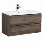 Badkamermeubel Set Angela 100cm Bruin Eiken Badmeubel, Verzenden, Nieuw, Wastafelkast