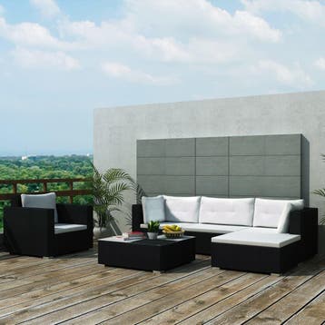 vidaXL 6-delige Loungeset met kussens poly rattan zwart, Verzenden, Nieuw, 6 zitplaatsen, Loungeset