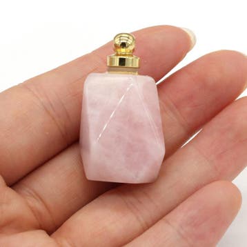 Gedenk hanger mini urn van edelsteen Rose Quartz goudkleur, Ophalen of Verzenden, Nieuw, Kraal