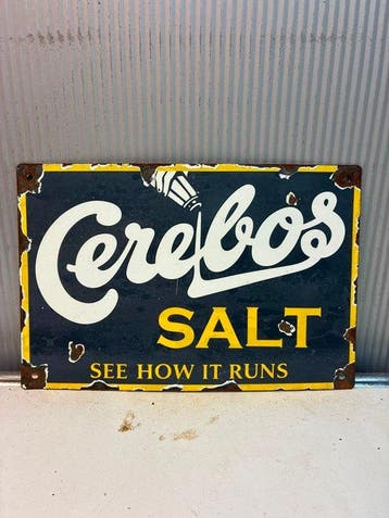 Cerebos Salt – See How It Runs – Emaille Reclamebord -