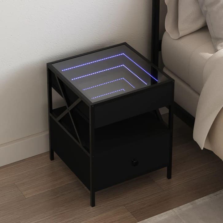 vidaXL Nachtkastje met Infinity LED 40x40x51 cm zwart, Huis en Inrichting, Slaapkamer | Nachtkastjes, Nieuw, Hout, Verzenden