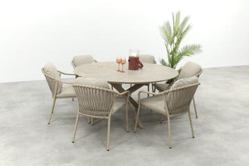 Pisa/Prado 6-persoons ronde dining tuinset Ø160 cm. - Latte, Verzenden, Nieuw, Rvs, Tuinset