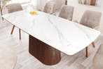 Design Eettafel UNIEK 200cm Wit Walnoot Keramiek Marmeren, Huis en Inrichting, Ophalen of Verzenden, Nieuw